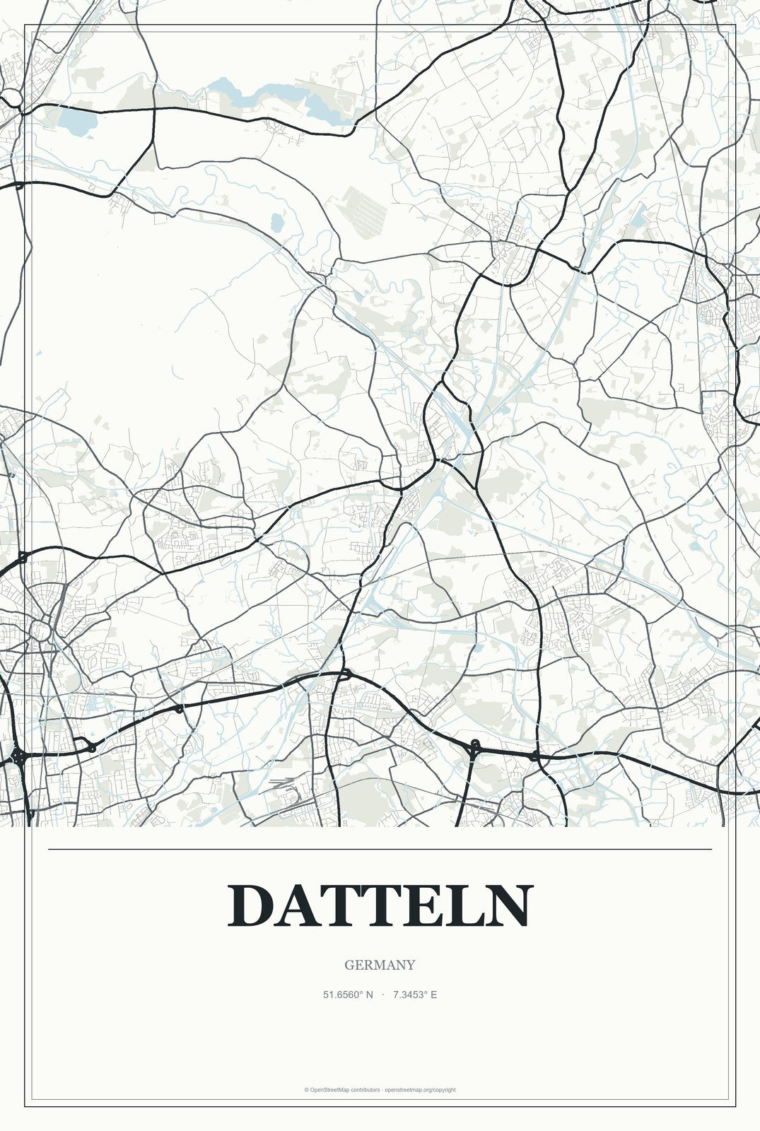 Datteln, Germany City Map Aluminum Sign in Gallery Air style