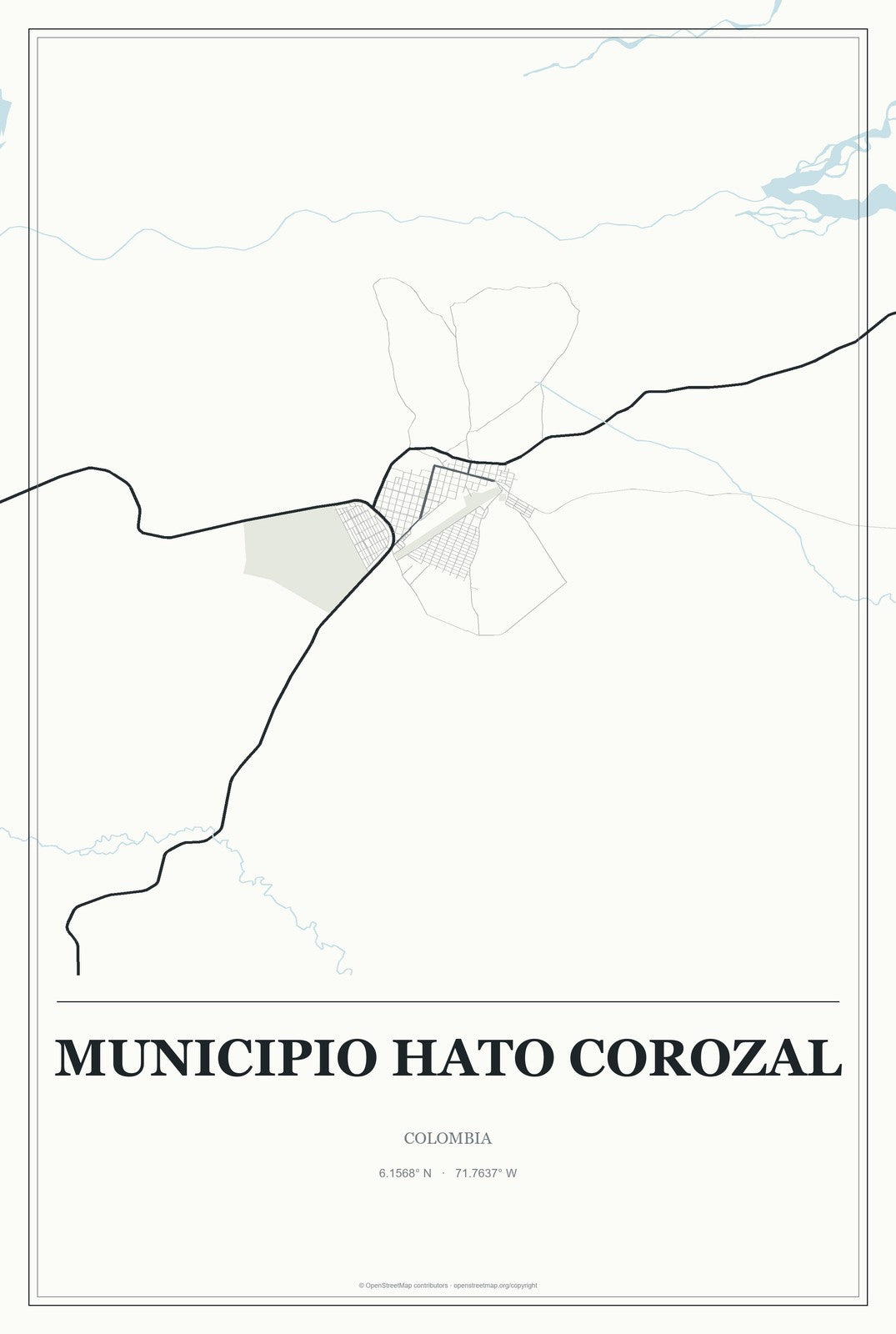 Municipio Hato Corozal, Colombia City Map Aluminum Sign in Gallery Air style