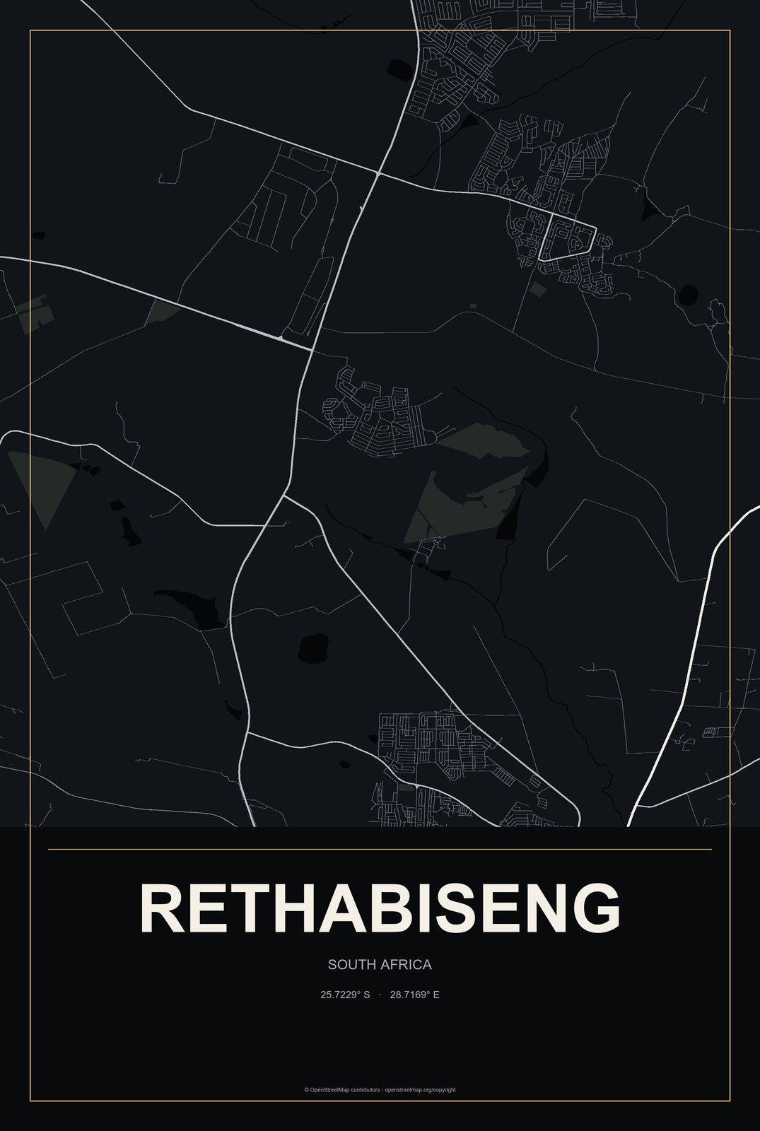 Rethabiseng, South Africa City Map Aluminum Sign in Metropolitan Noir style
