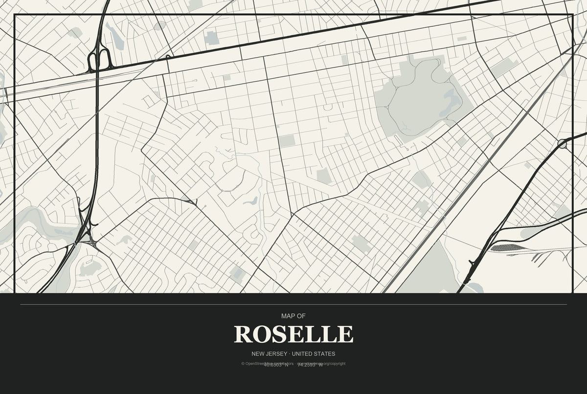 Roselle, New Jersey City Map Aluminum Sign in Museum Plaque style