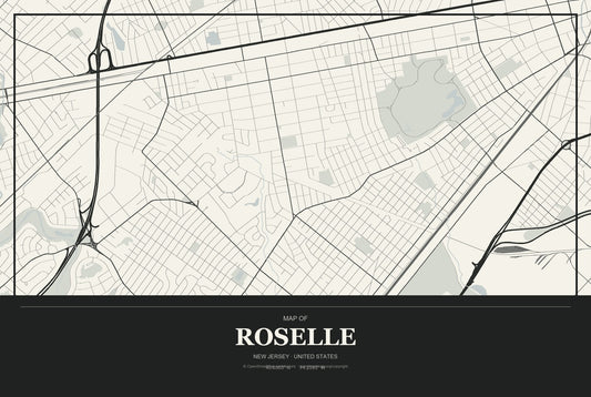 Roselle, New Jersey City Map Aluminum Sign in Museum Plaque style