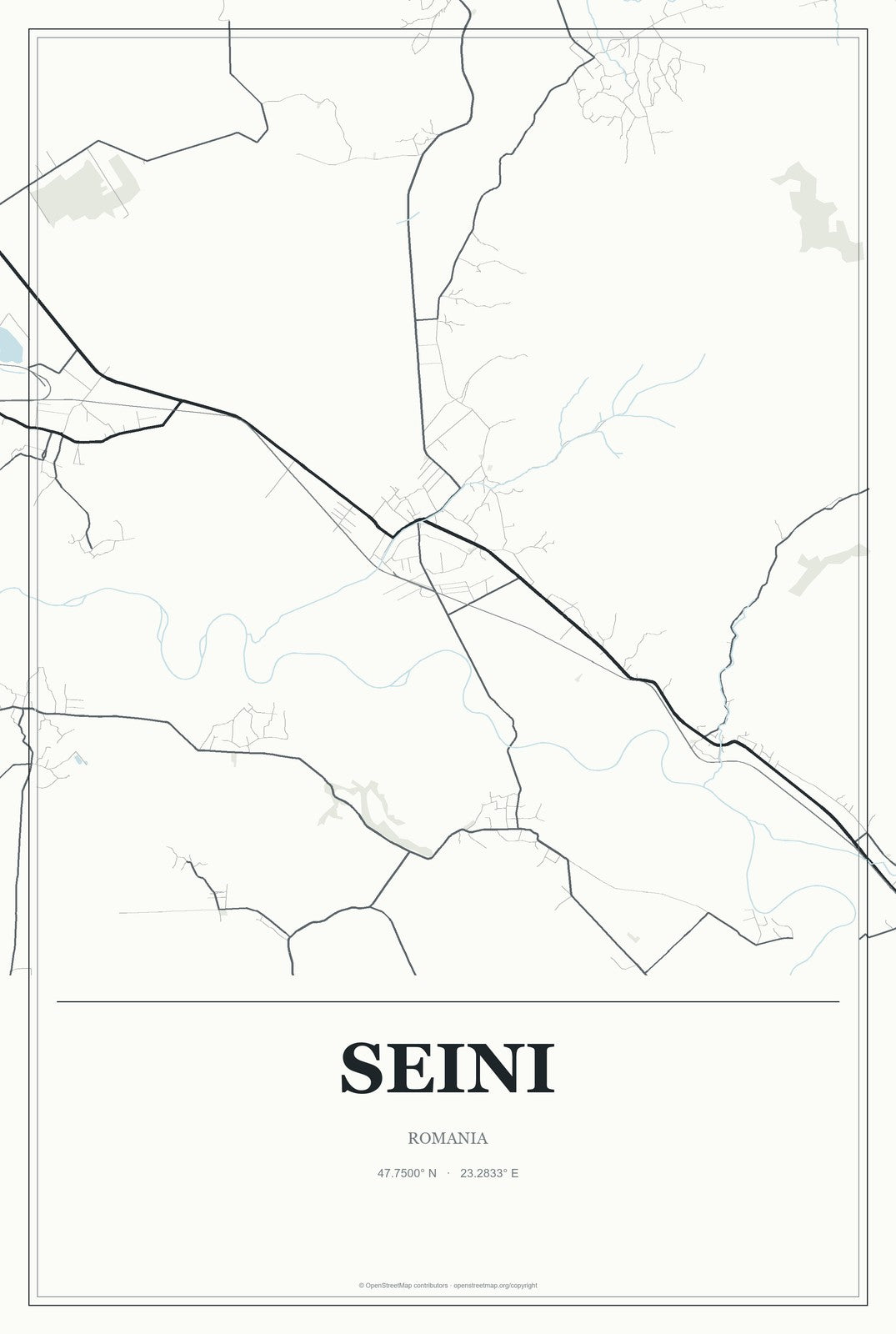 Seini, Romania City Map Aluminum Sign in Gallery Air style