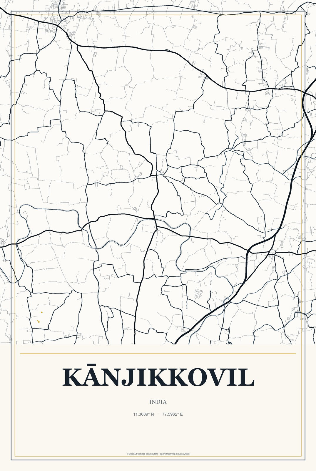Kānjikkovil, India City Map Aluminum Sign in Citrine Modern style