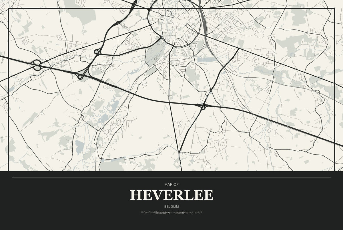 Heverlee, Belgium City Map Aluminum Sign in Museum Plaque style