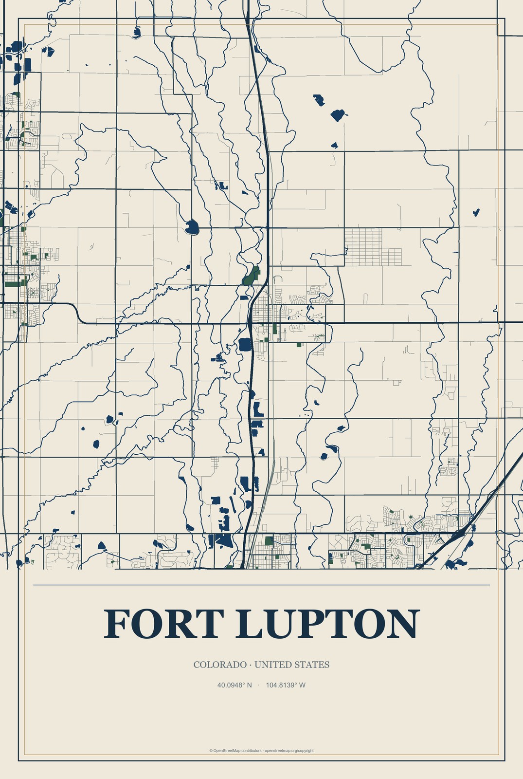 Fort Lupton, Colorado City Map Aluminum Sign in Coastal Cutout style