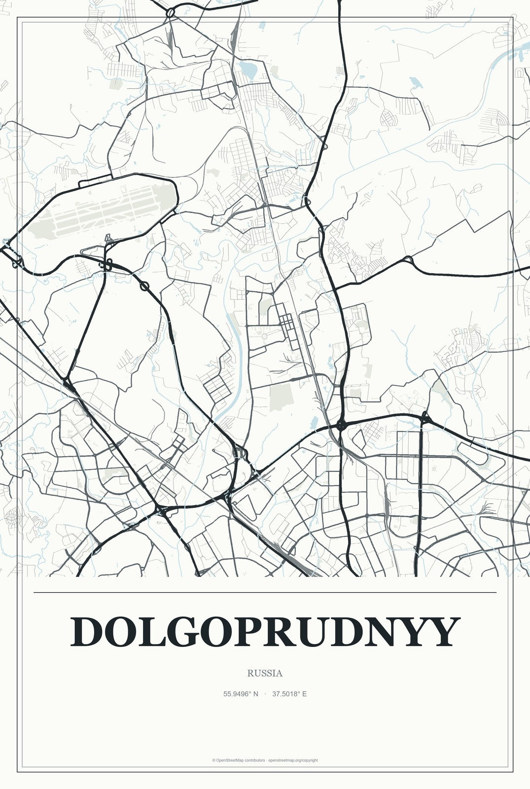 Dolgoprudnyy, Russia City Map Aluminum Sign in Gallery Air style