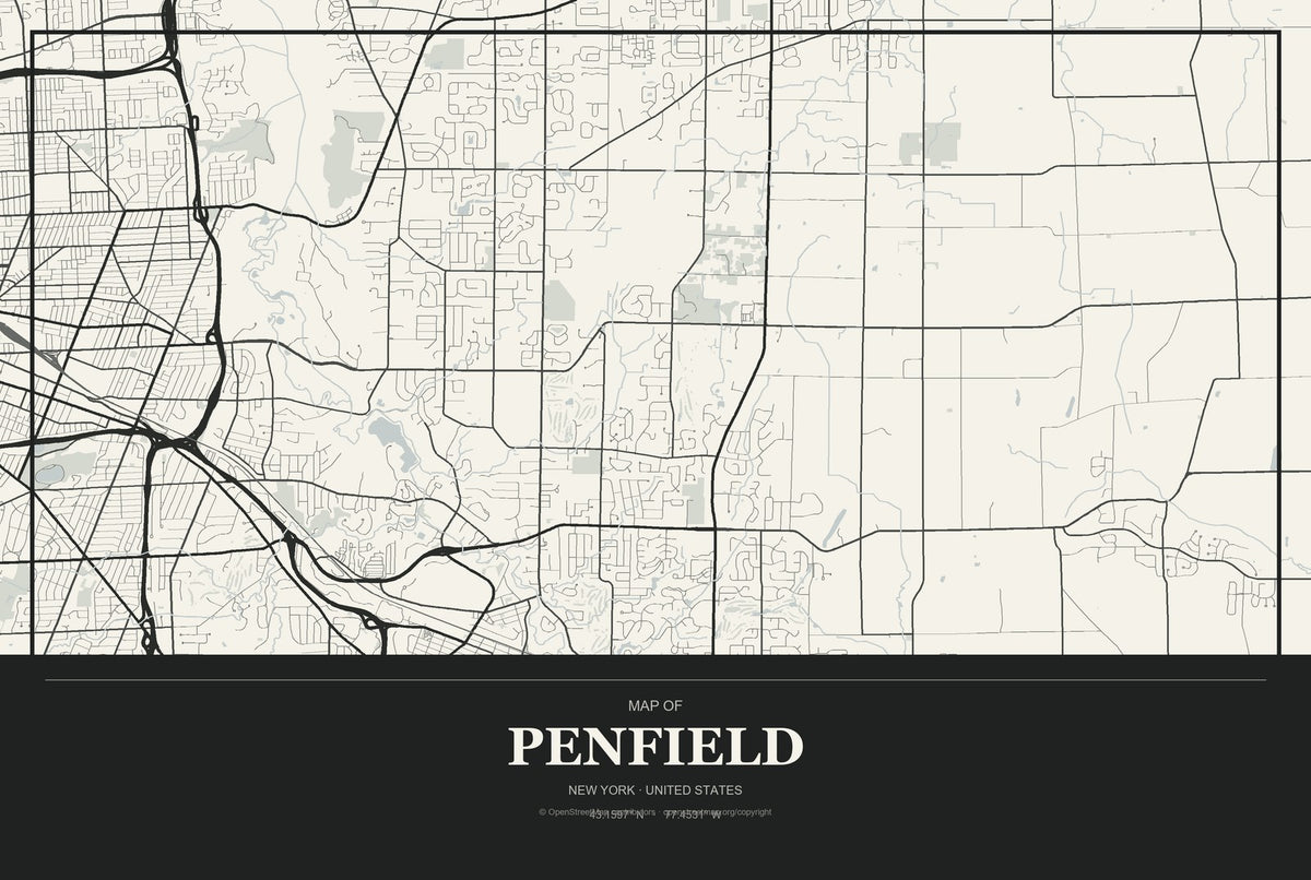 Penfield, New York City Map Aluminum Sign in Museum Plaque style