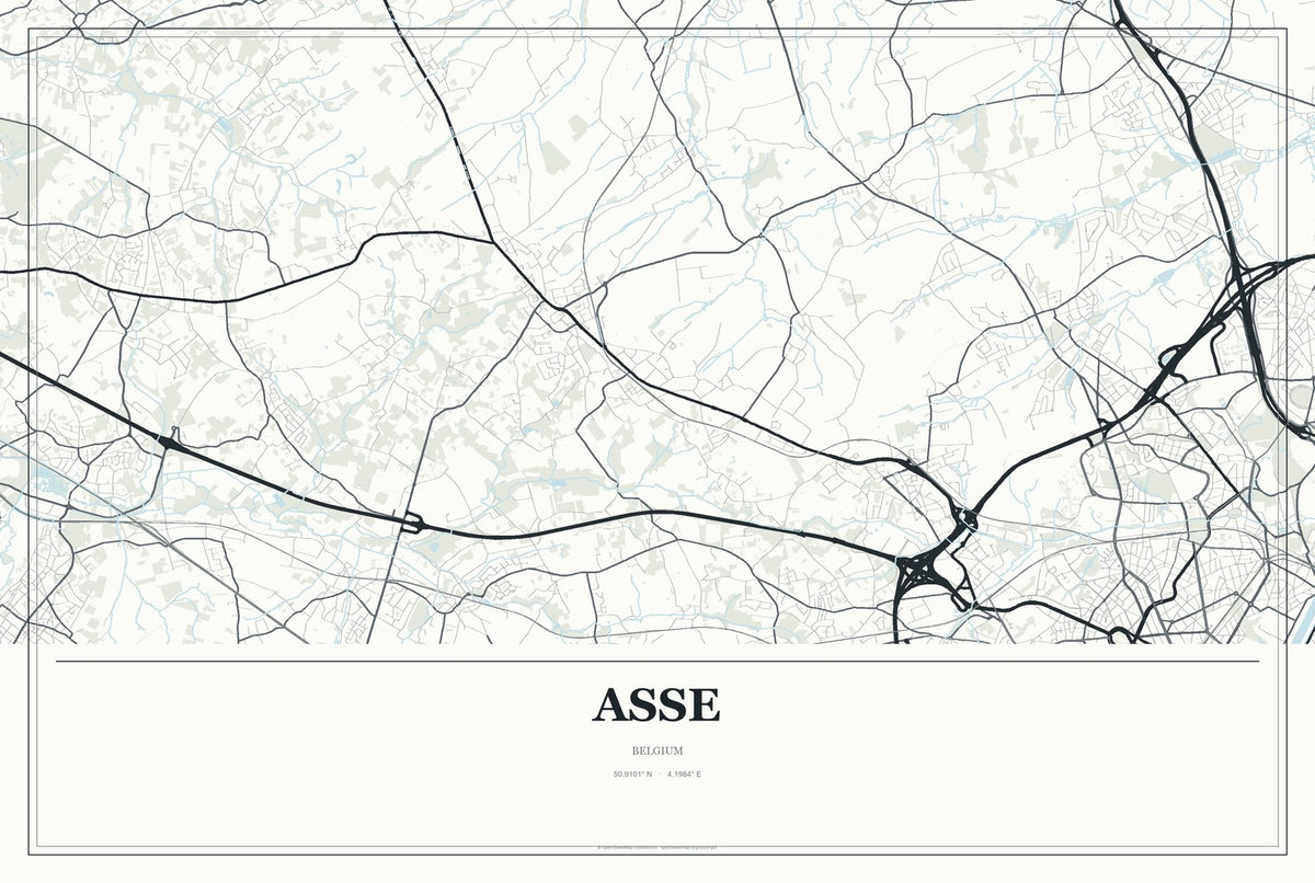 Asse, Belgium City Map Aluminum Sign in Gallery Air style