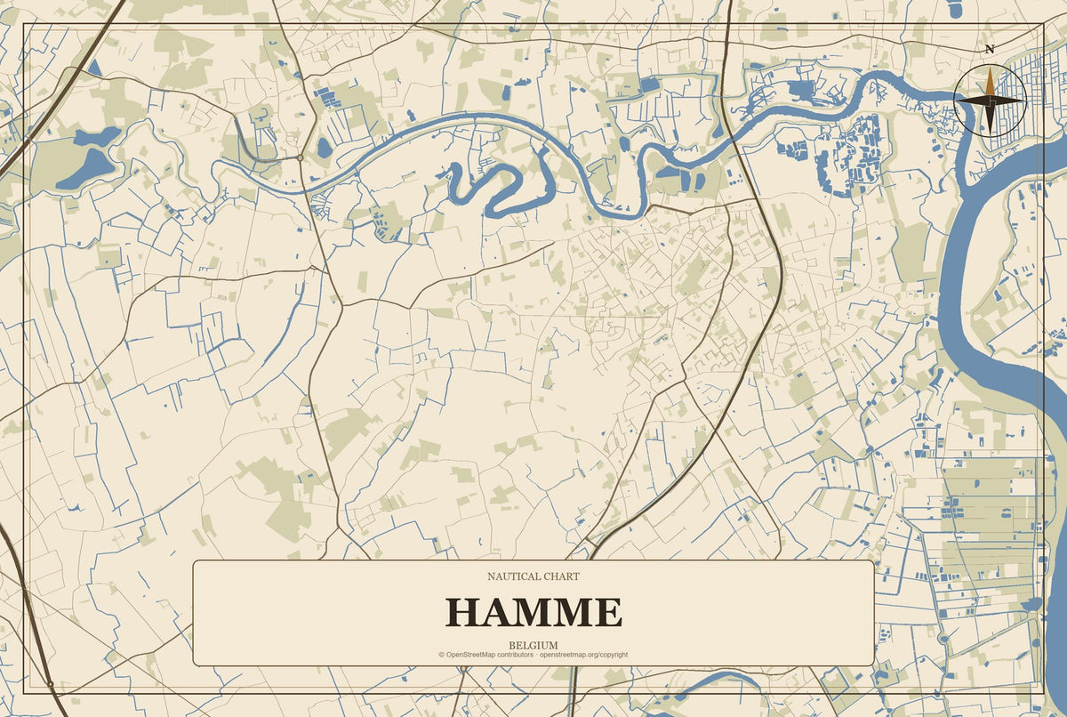 Hamme, Belgium City Map Aluminum Sign in Heritage Nautical style