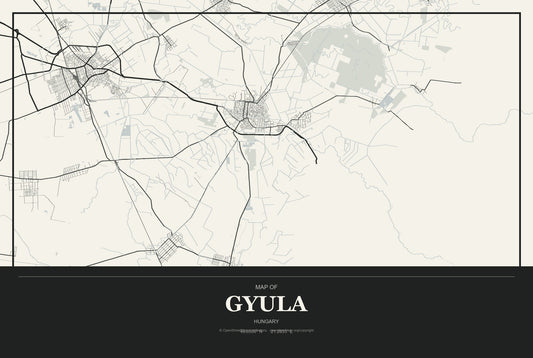 Gyula, Hungary City Map Aluminum Sign in Museum Plaque style