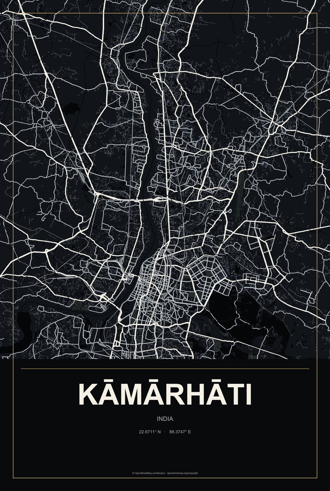 Kāmārhāti, India City Map Aluminum Sign in Metropolitan Noir style