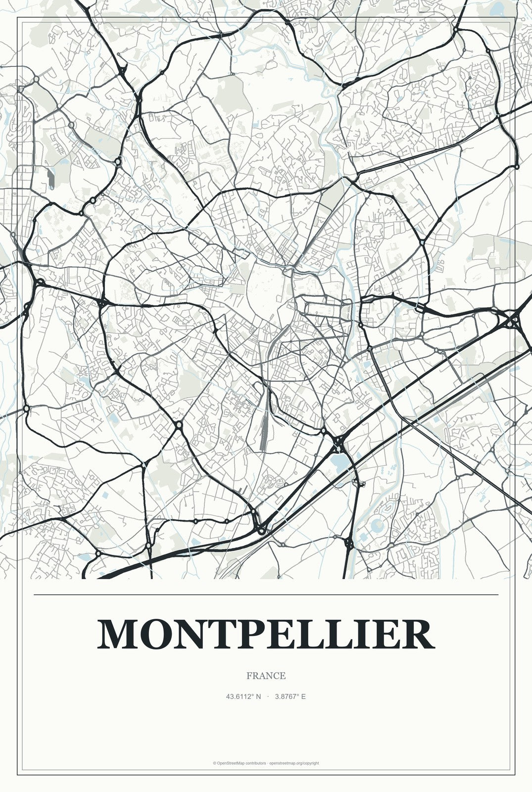 Montpellier, France City Map Aluminum Sign in Gallery Air style