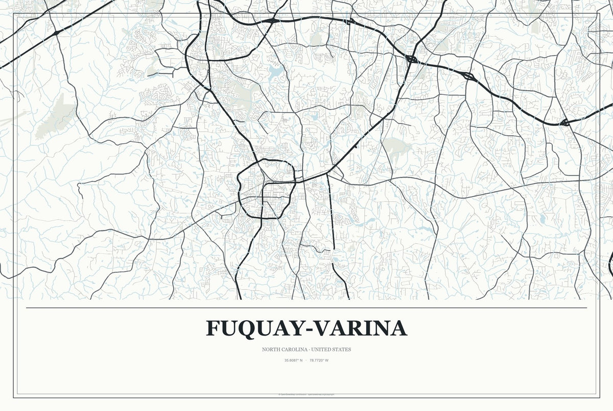 Fuquay-Varina, North Carolina City Map Aluminum Sign in Gallery Air style