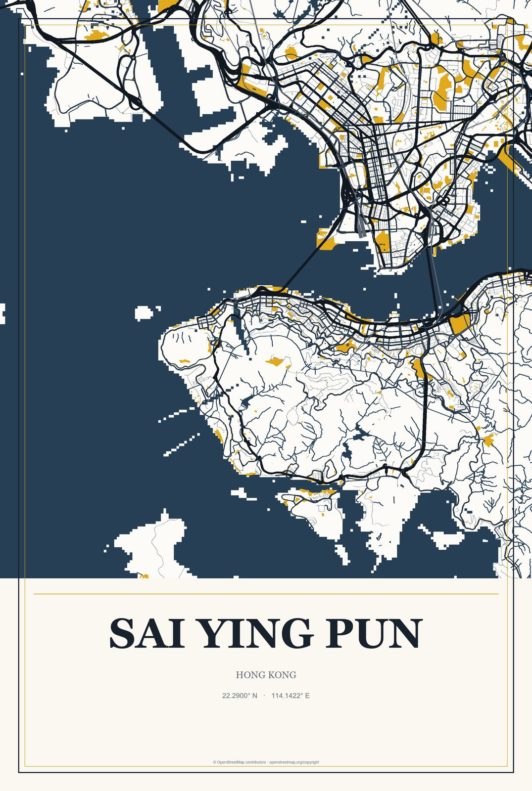 Sai Ying Pun, Hong Kong City Map Aluminum Sign in Citrine Modern style