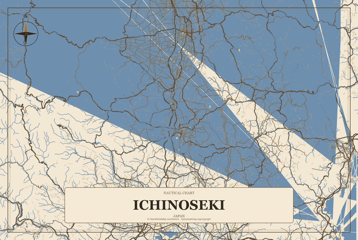 Ichinoseki, Japan City Map Aluminum Sign in Heritage Nautical style