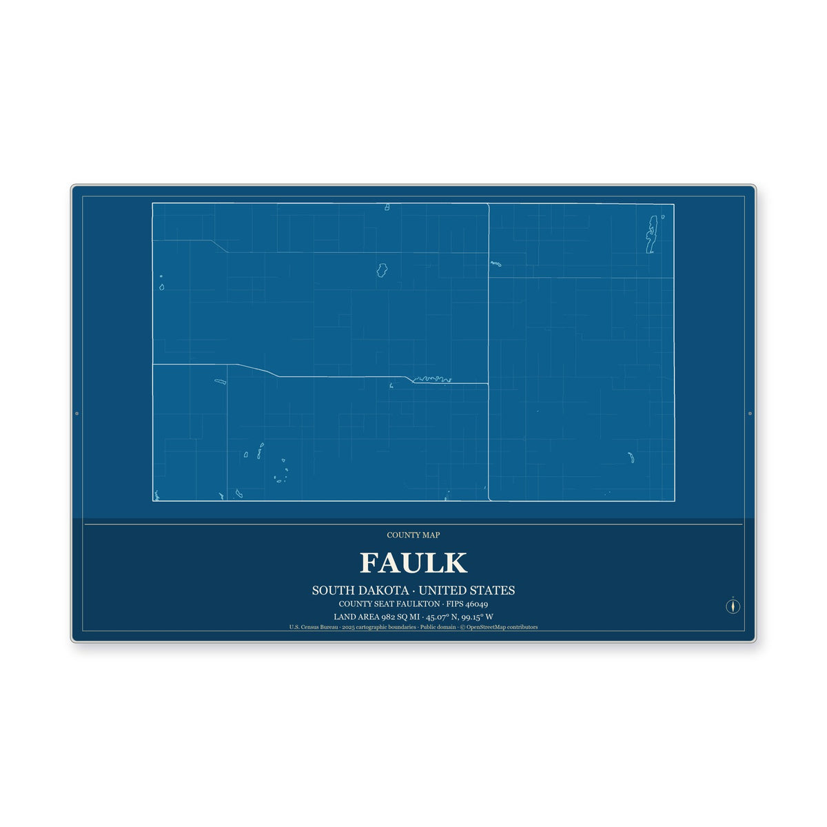 Faulk County, South Dakota Map Aluminum Sign in Harbor Cobalt style