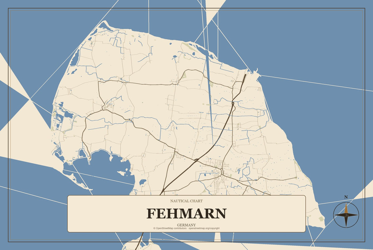 Fehmarn, Germany City Map Aluminum Sign in Heritage Nautical style