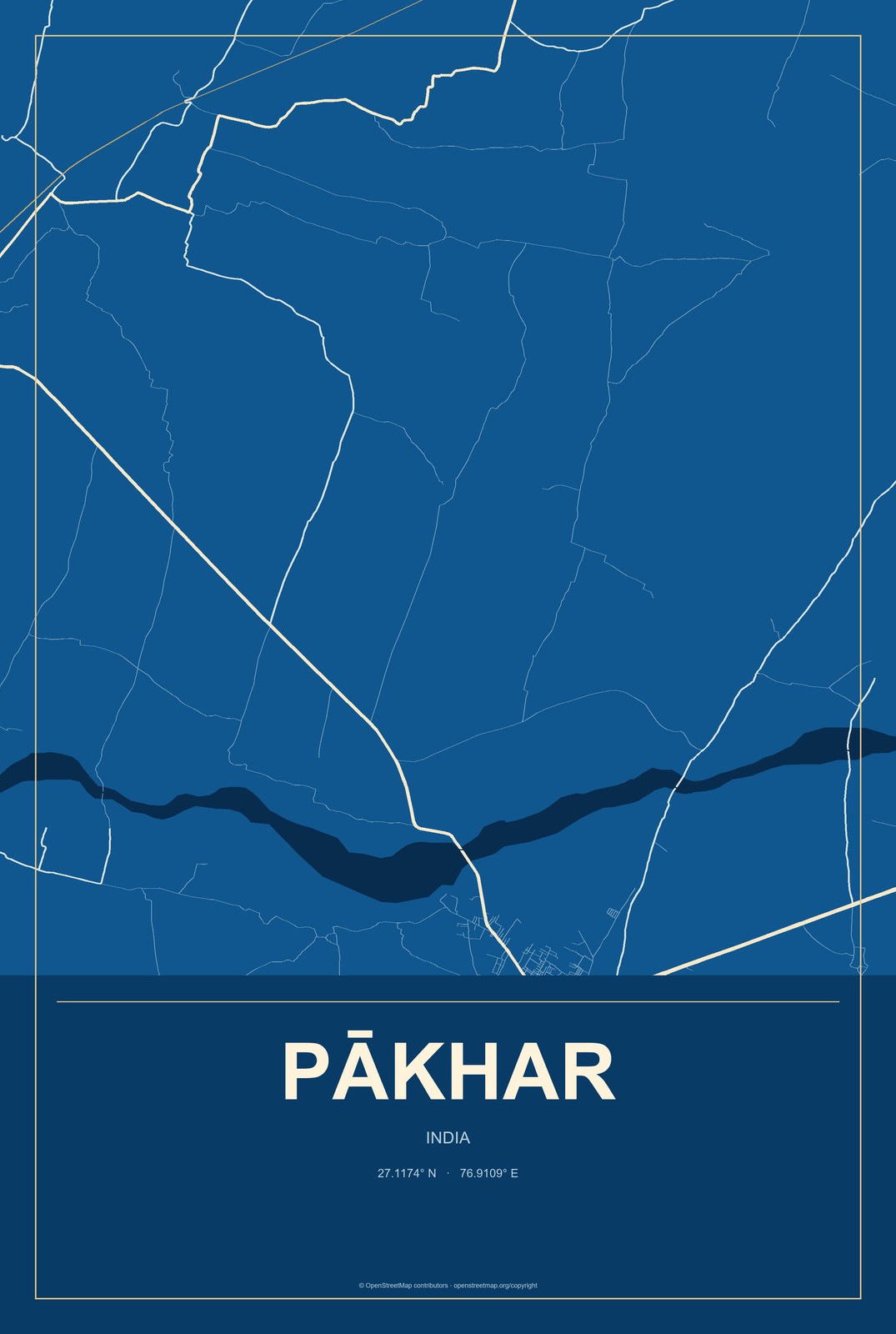 Pākhar, India City Map Aluminum Sign in Harbor Cobalt style