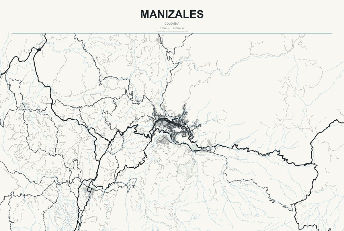 Manizales, Colombia City Map Aluminum Sign in Headline Atlas style