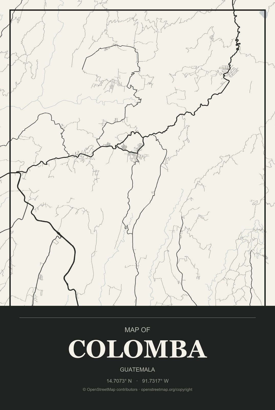 Colomba, Guatemala City Map Aluminum Sign in Museum Plaque style