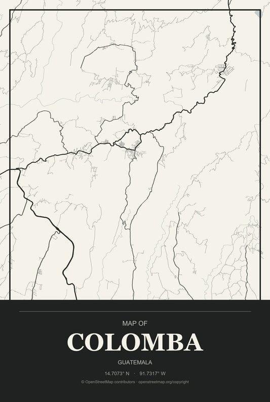 Colomba, Guatemala City Map Aluminum Sign in Museum Plaque style