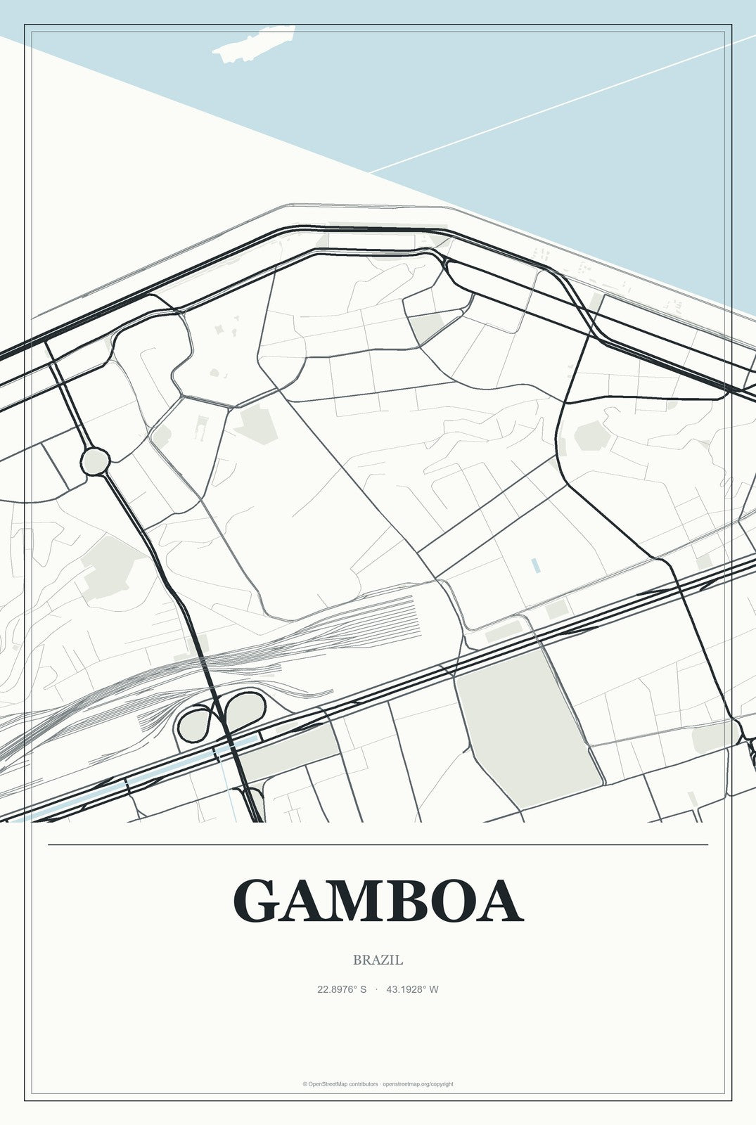 Gamboa, Brazil City Map Aluminum Sign in Gallery Air style