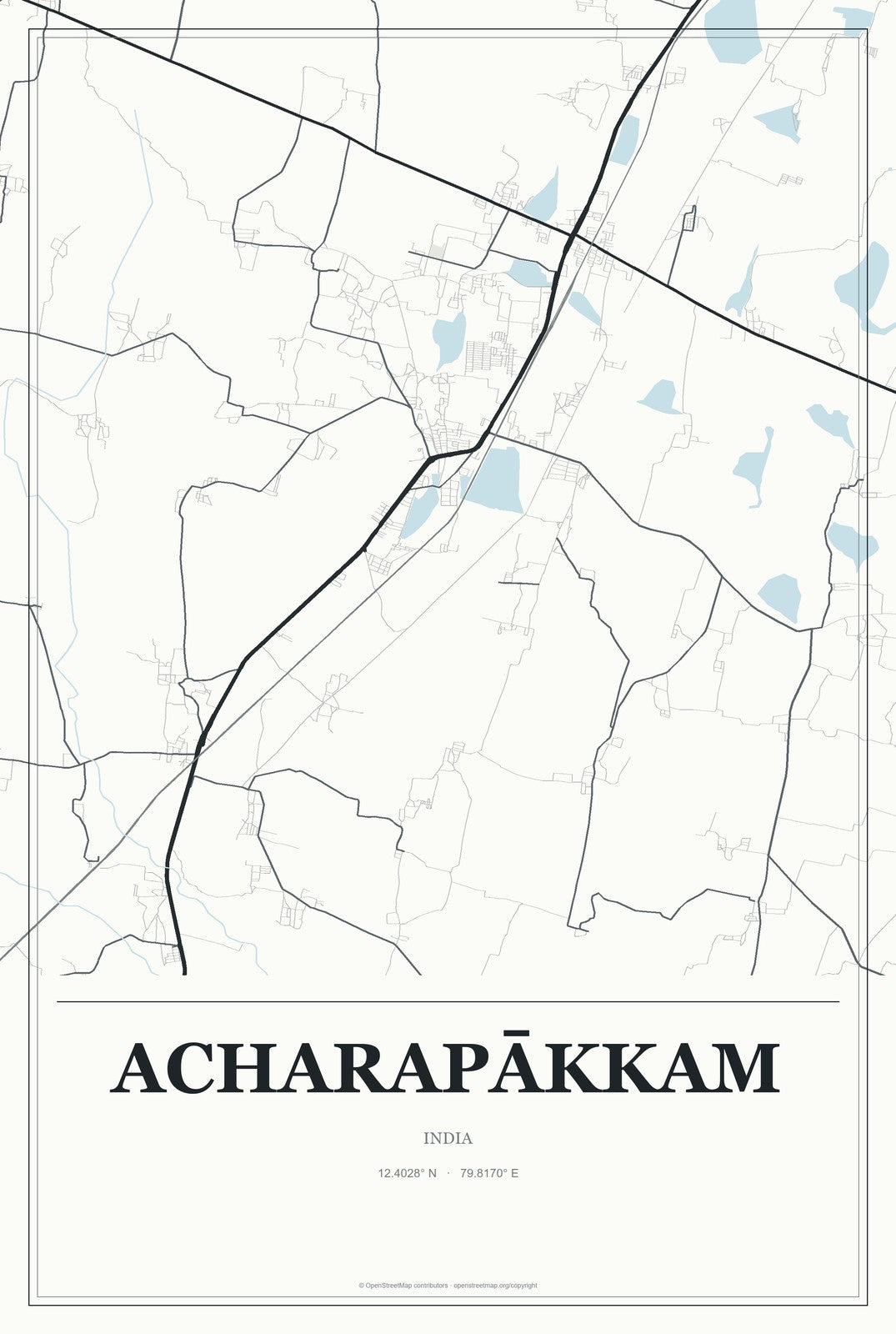 Acharapākkam, India City Map Aluminum Sign in Gallery Air style