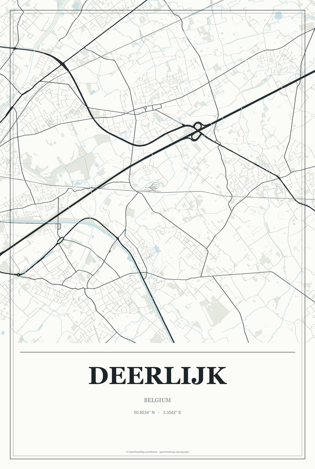 Deerlijk, Belgium City Map Aluminum Sign in Gallery Air style