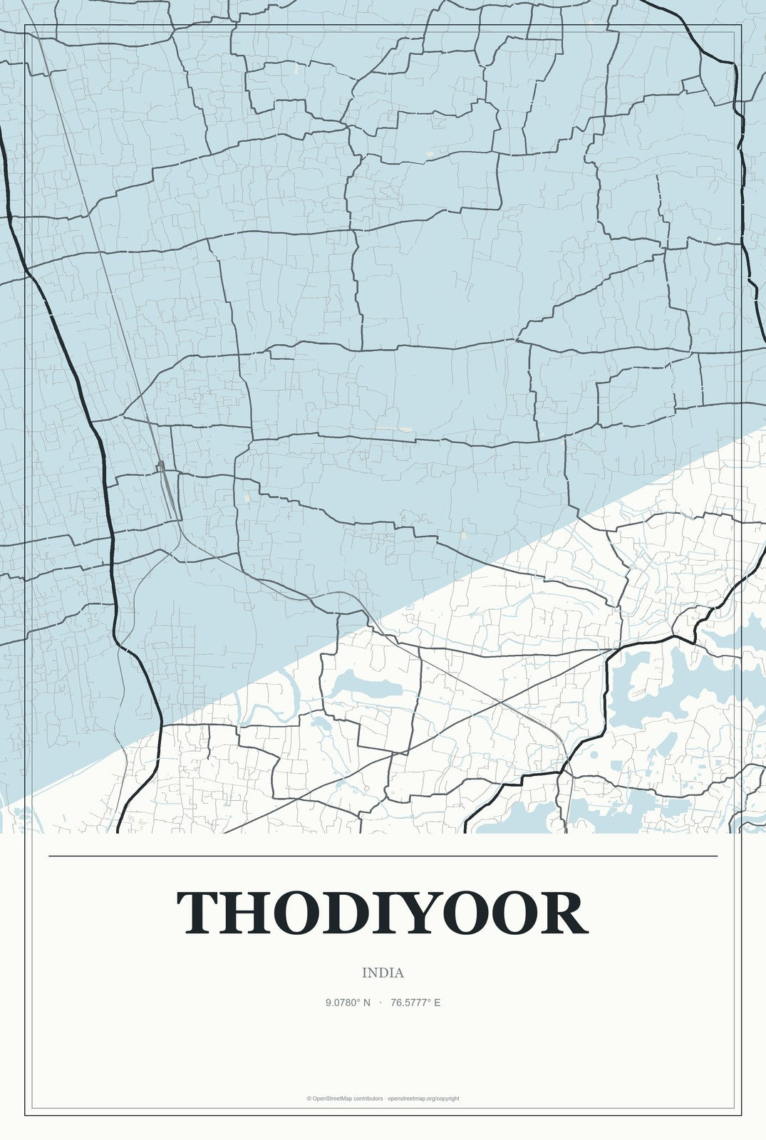 Thodiyoor, India City Map Aluminum Sign in Gallery Air style