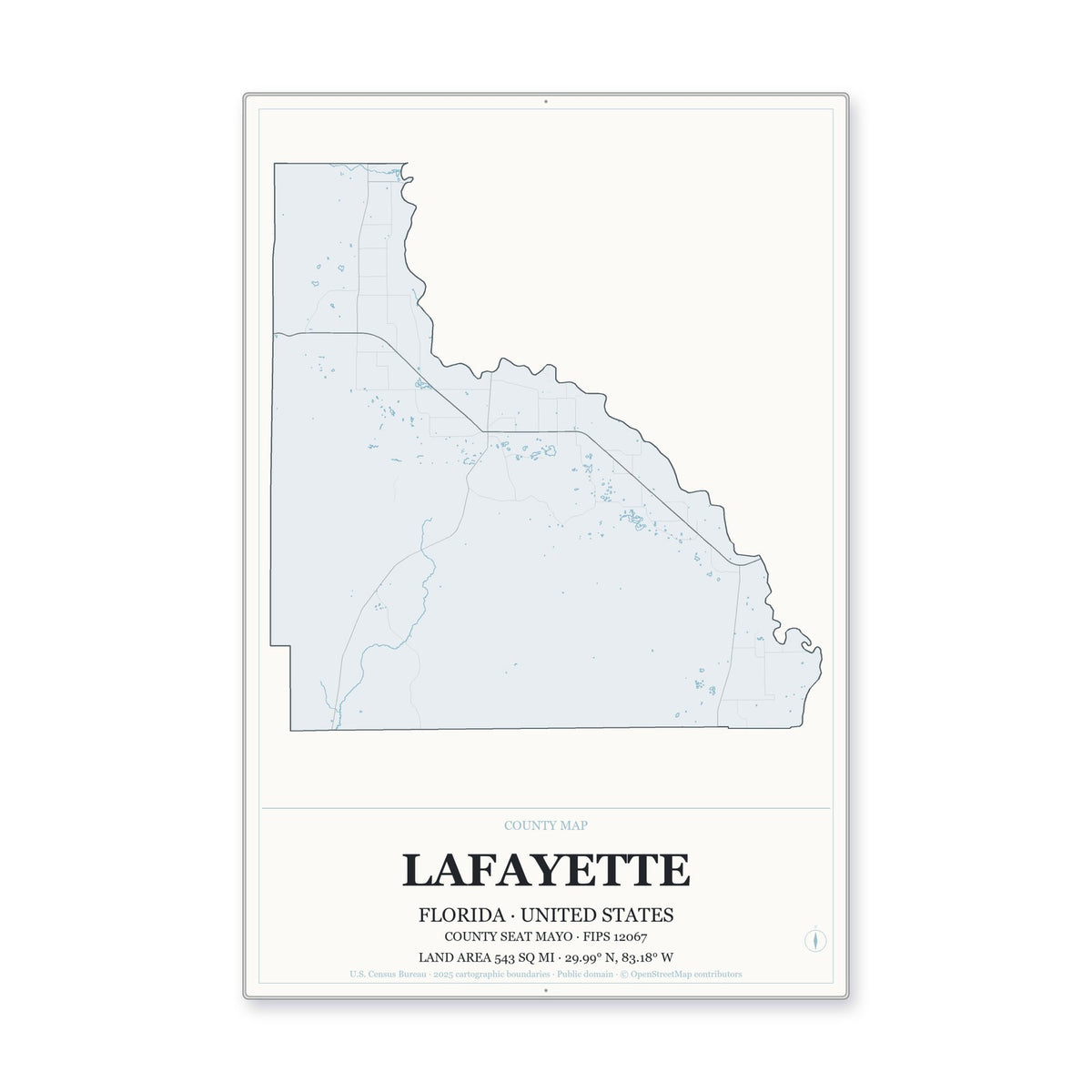 Lafayette County, Florida Map Aluminum Sign in Gallery Air style