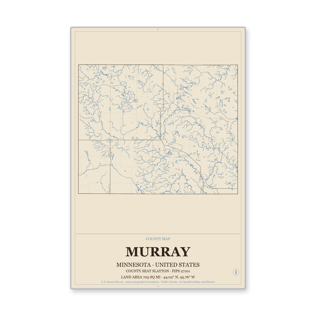 Murray County, Minnesota Map Aluminum Sign in Heritage Nautical style