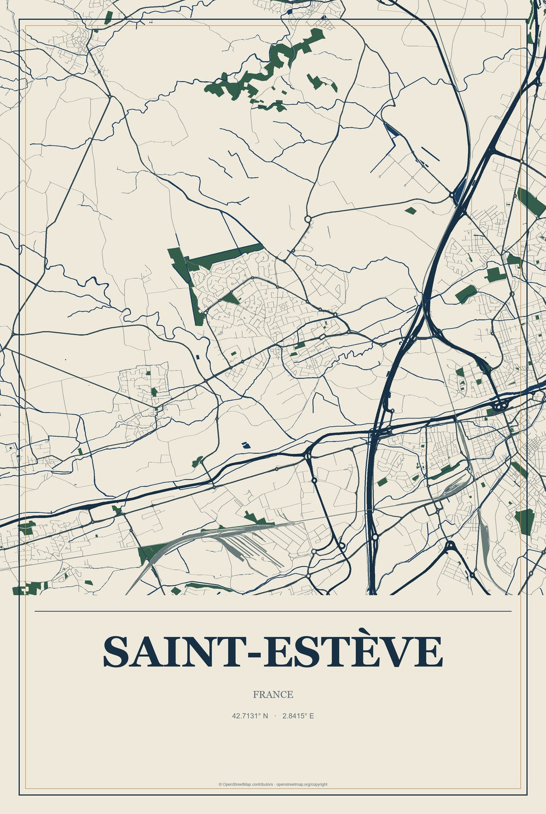 Saint-Estève, France City Map Aluminum Sign in Coastal Cutout style