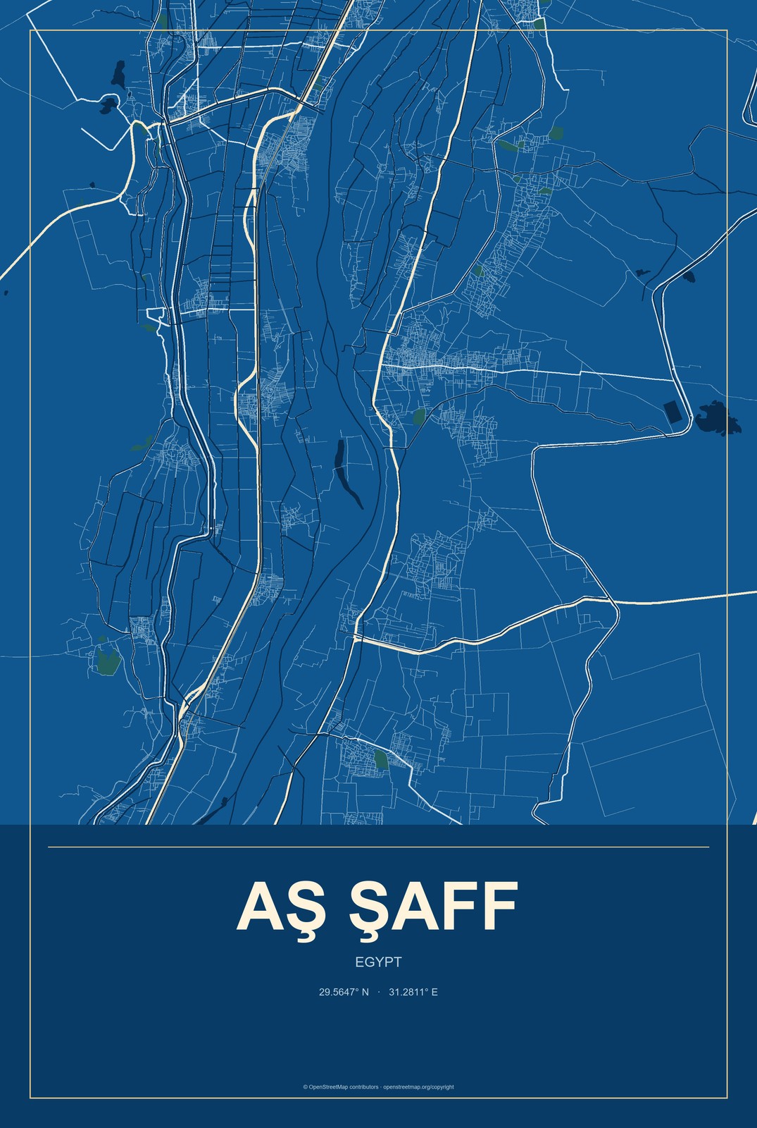 Aş Şaff, Egypt City Map Aluminum Sign in Harbor Cobalt style