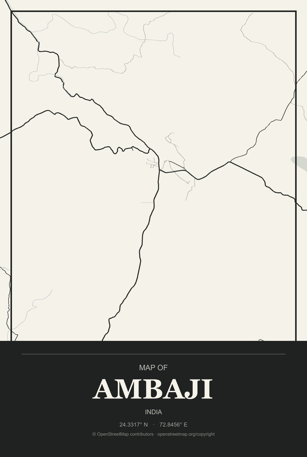 Ambaji, India City Map Aluminum Sign in Museum Plaque style