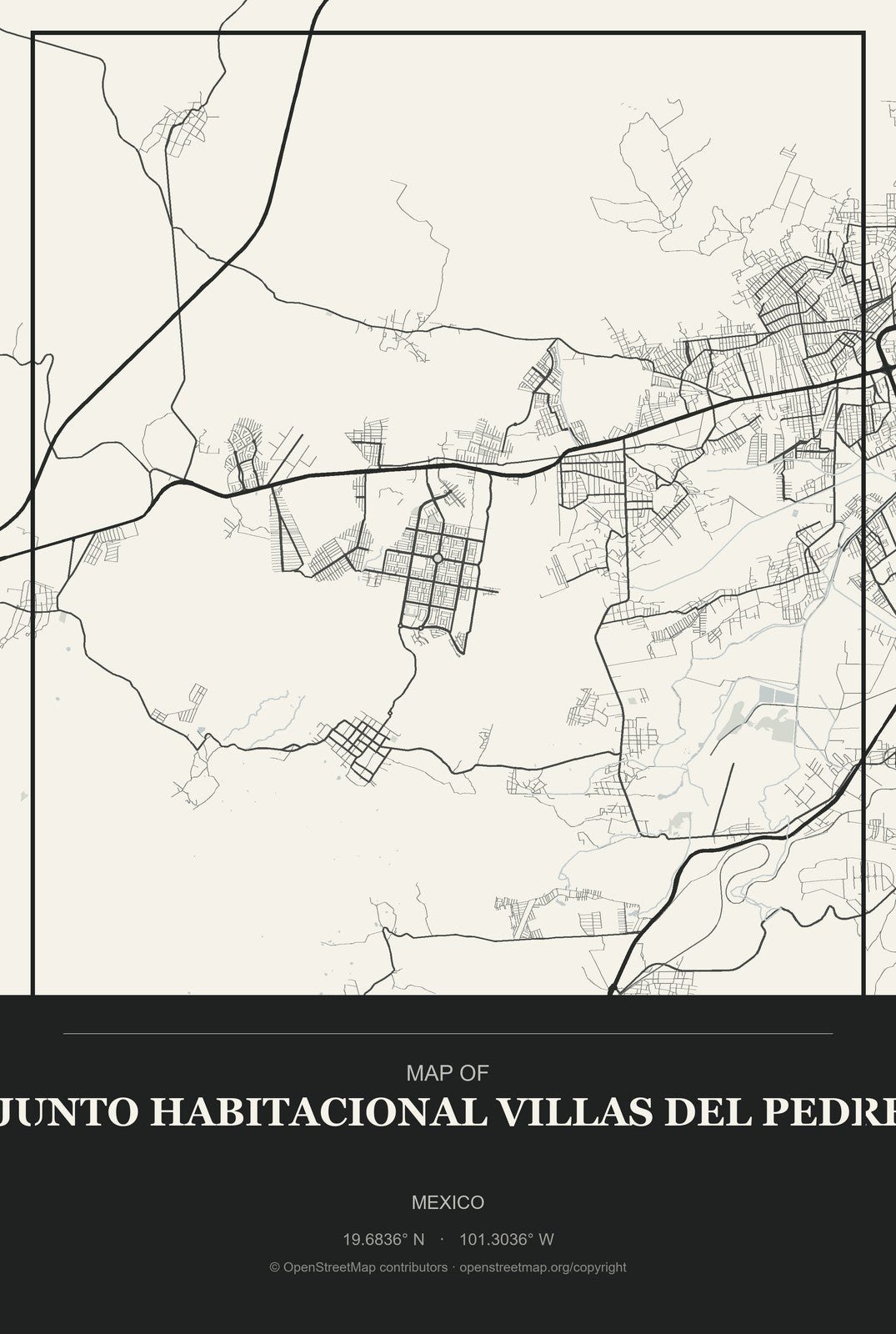 Conjunto Habitacional Villas del Pedregal, Mexico City Map Aluminum Sign in Museum Plaque style