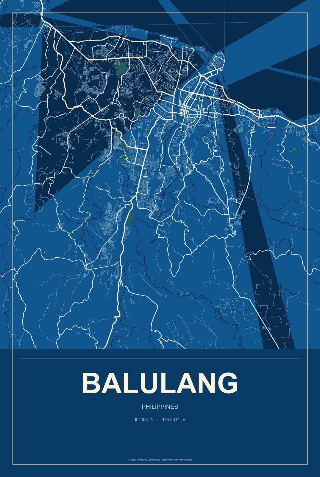 Balulang, Philippines City Map Aluminum Sign in Harbor Cobalt style