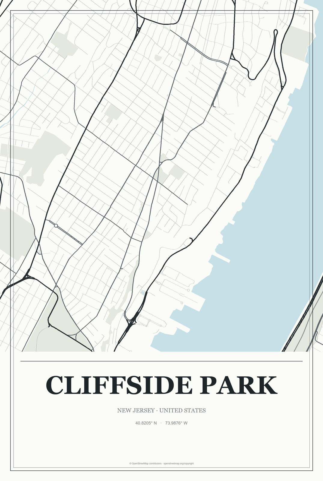 Cliffside Park, New Jersey City Map Aluminum Sign in Gallery Air style