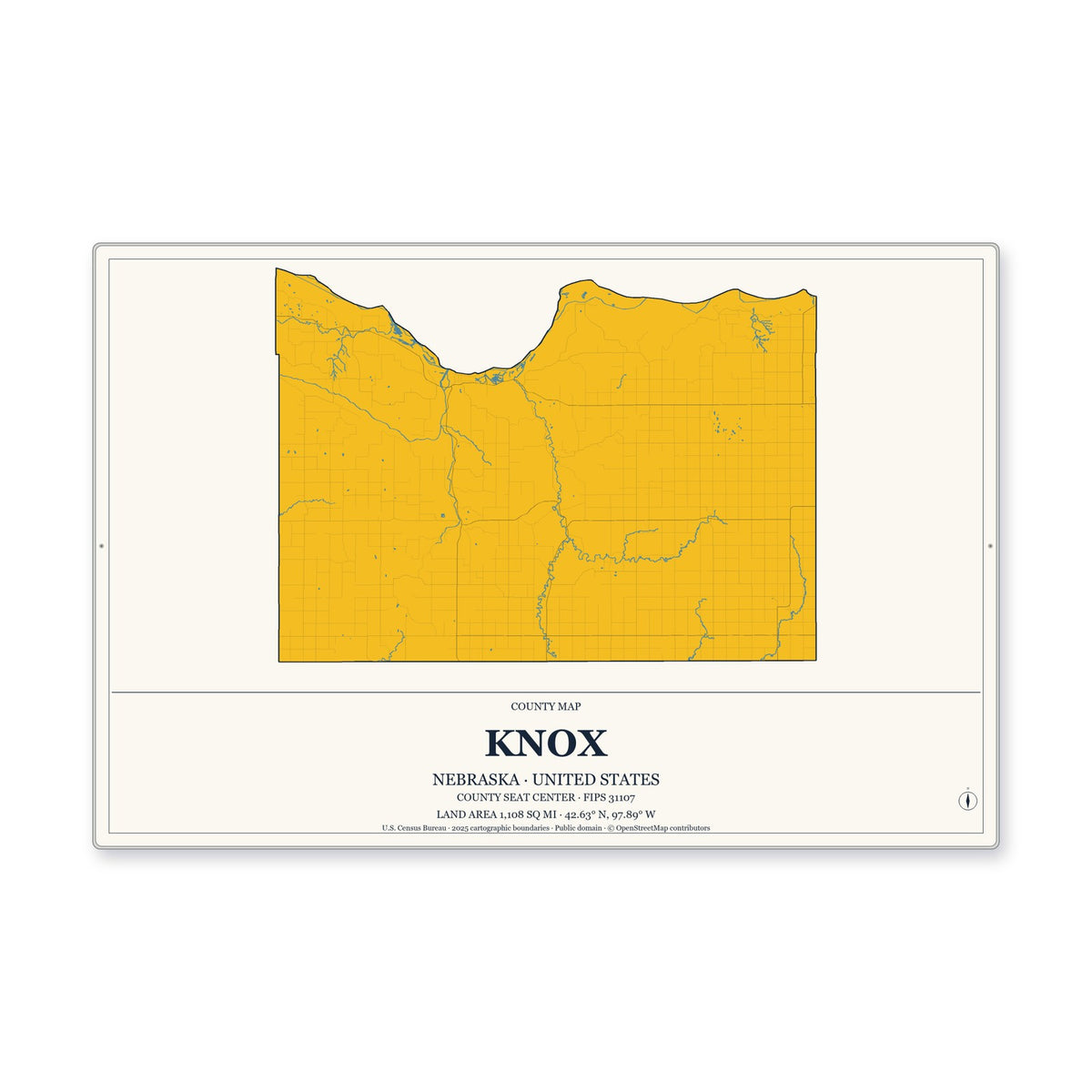 Knox County, Nebraska Map Aluminum Sign in Citrine Modern style