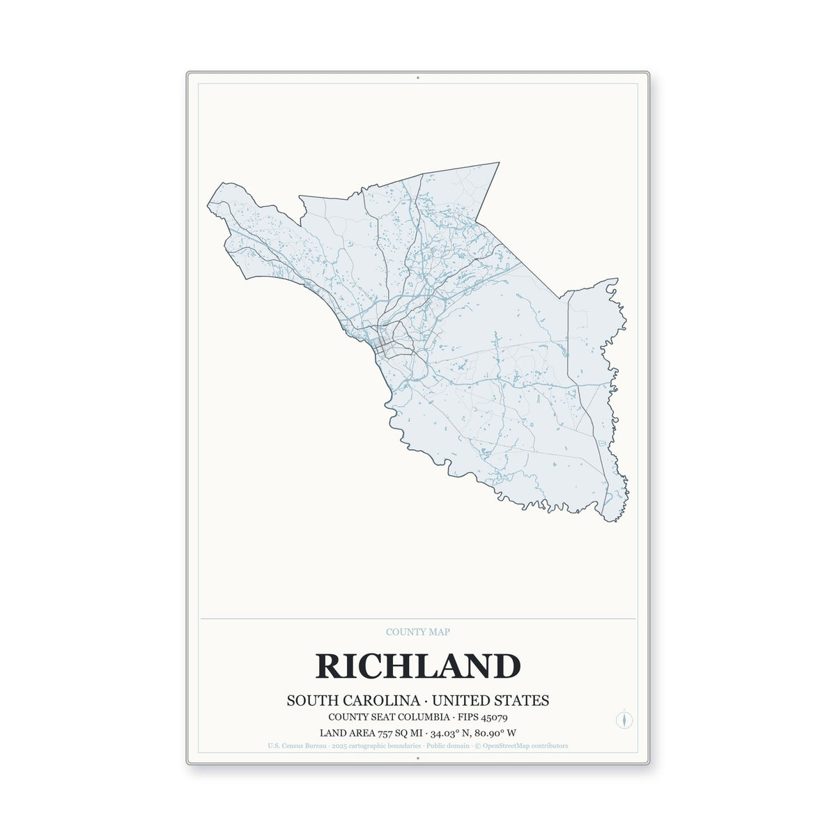 Richland County, South Carolina Map Aluminum Sign in Gallery Air style