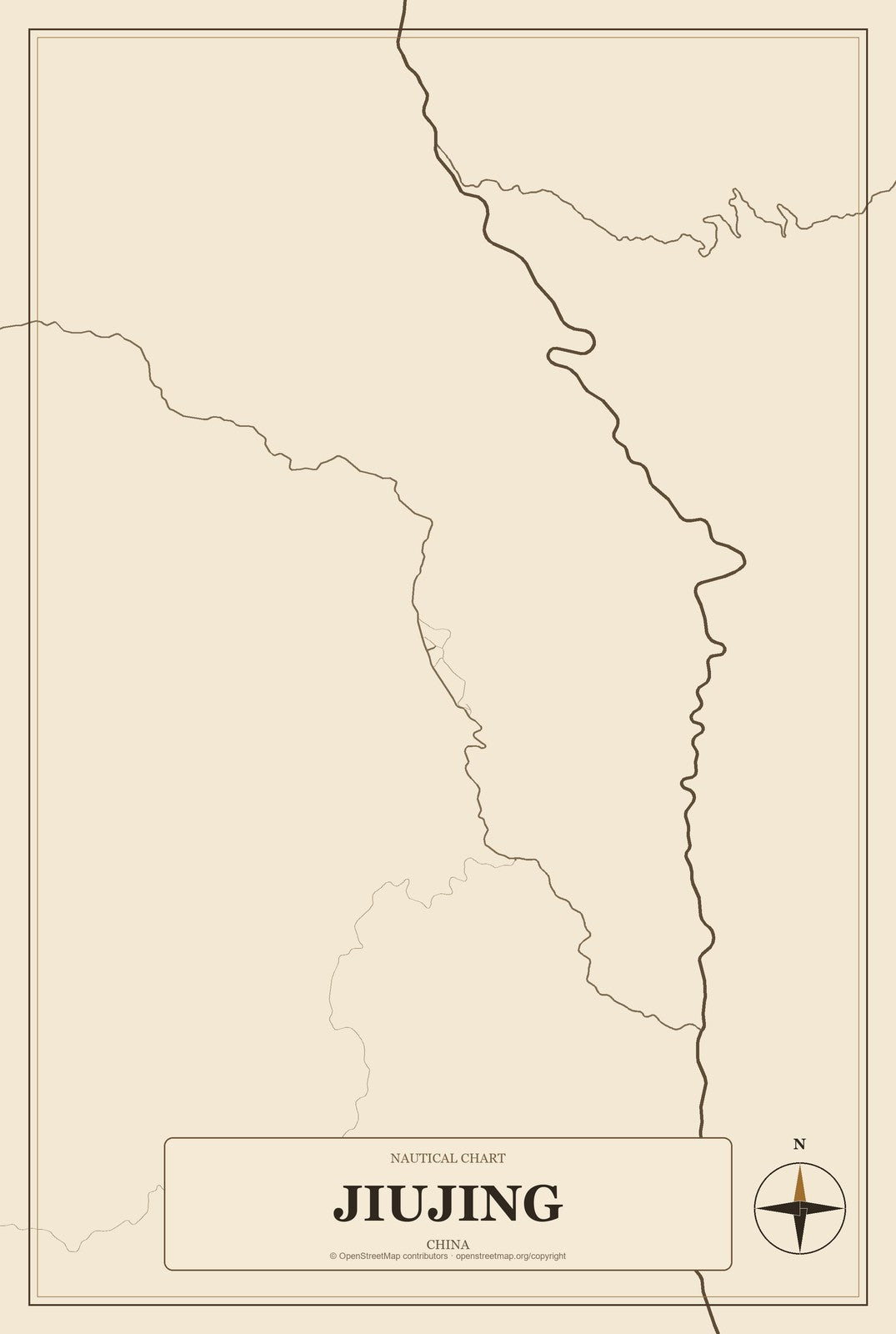 Jiujing, China City Map Aluminum Sign in Heritage Nautical style