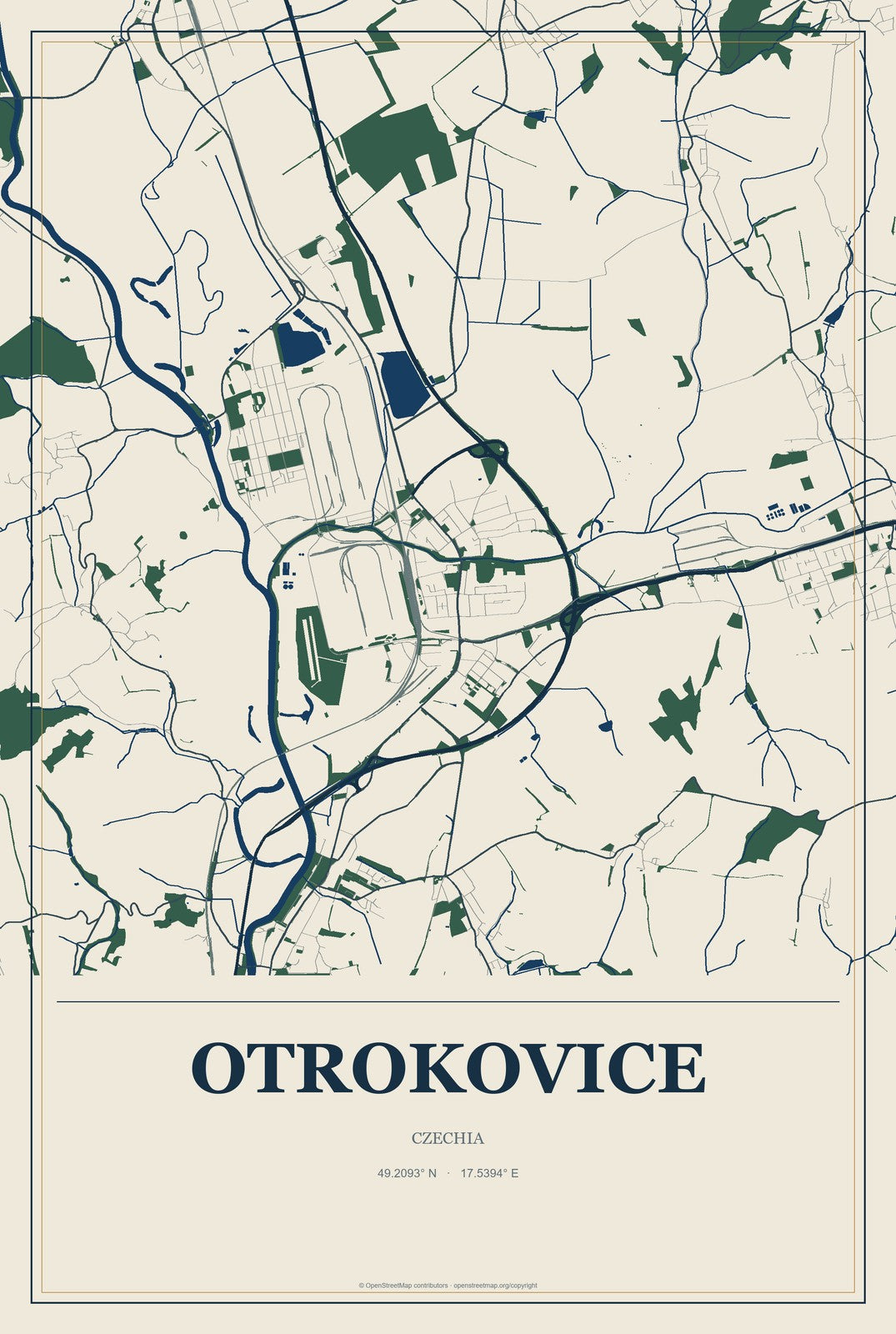 Otrokovice, Czechia City Map Aluminum Sign in Coastal Cutout style