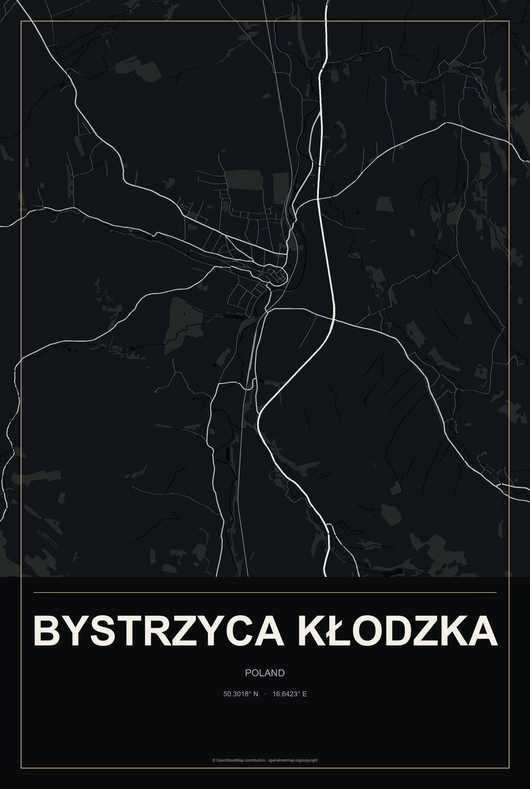 Bystrzyca Kłodzka, Poland City Map Aluminum Sign in Metropolitan Noir style