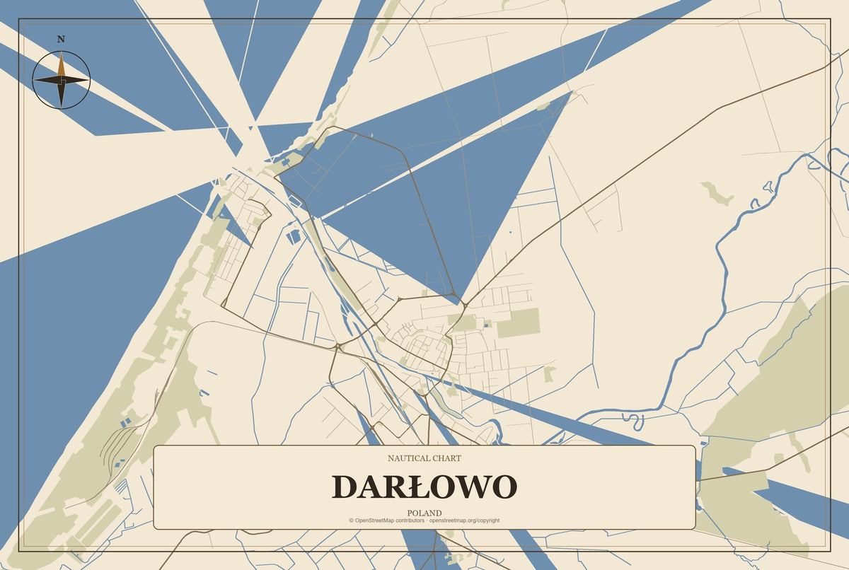 Darłowo, Poland City Map Aluminum Sign in Heritage Nautical style