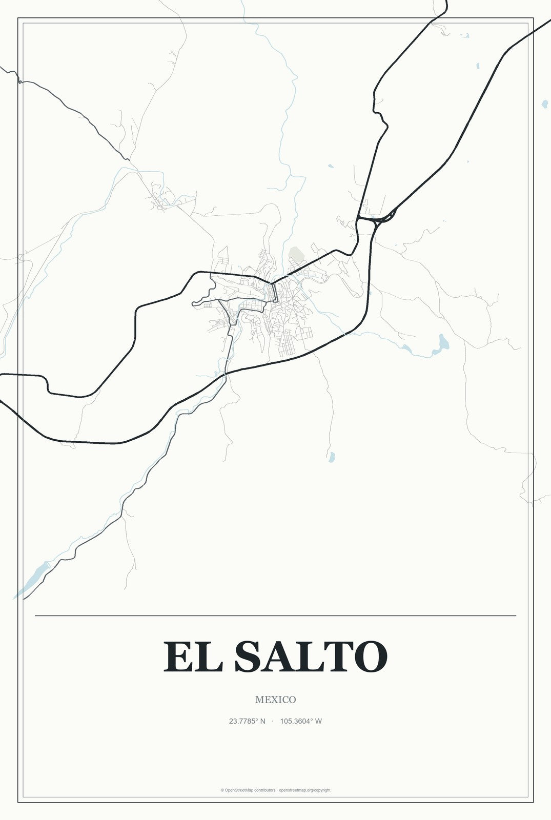 El Salto, Durango, Mexico City Map Aluminum Sign in Gallery Air style
