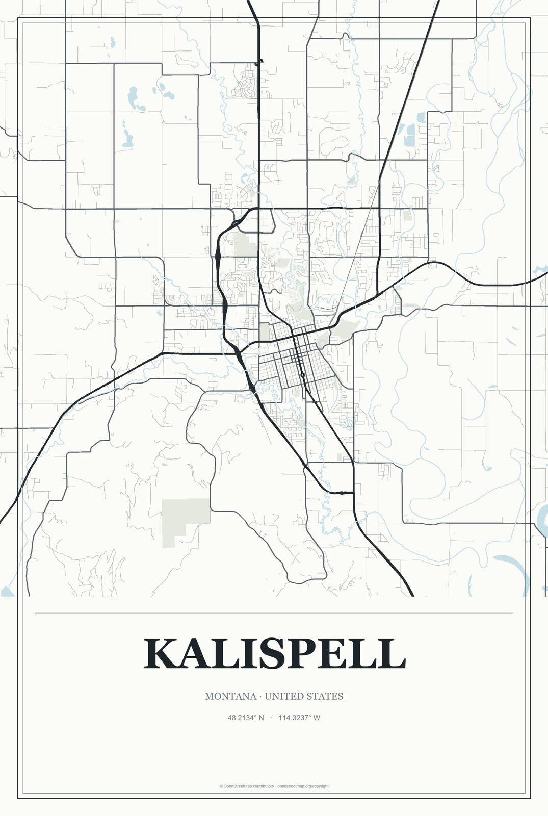 Kalispell, Montana City Map Aluminum Sign in Gallery Air style
