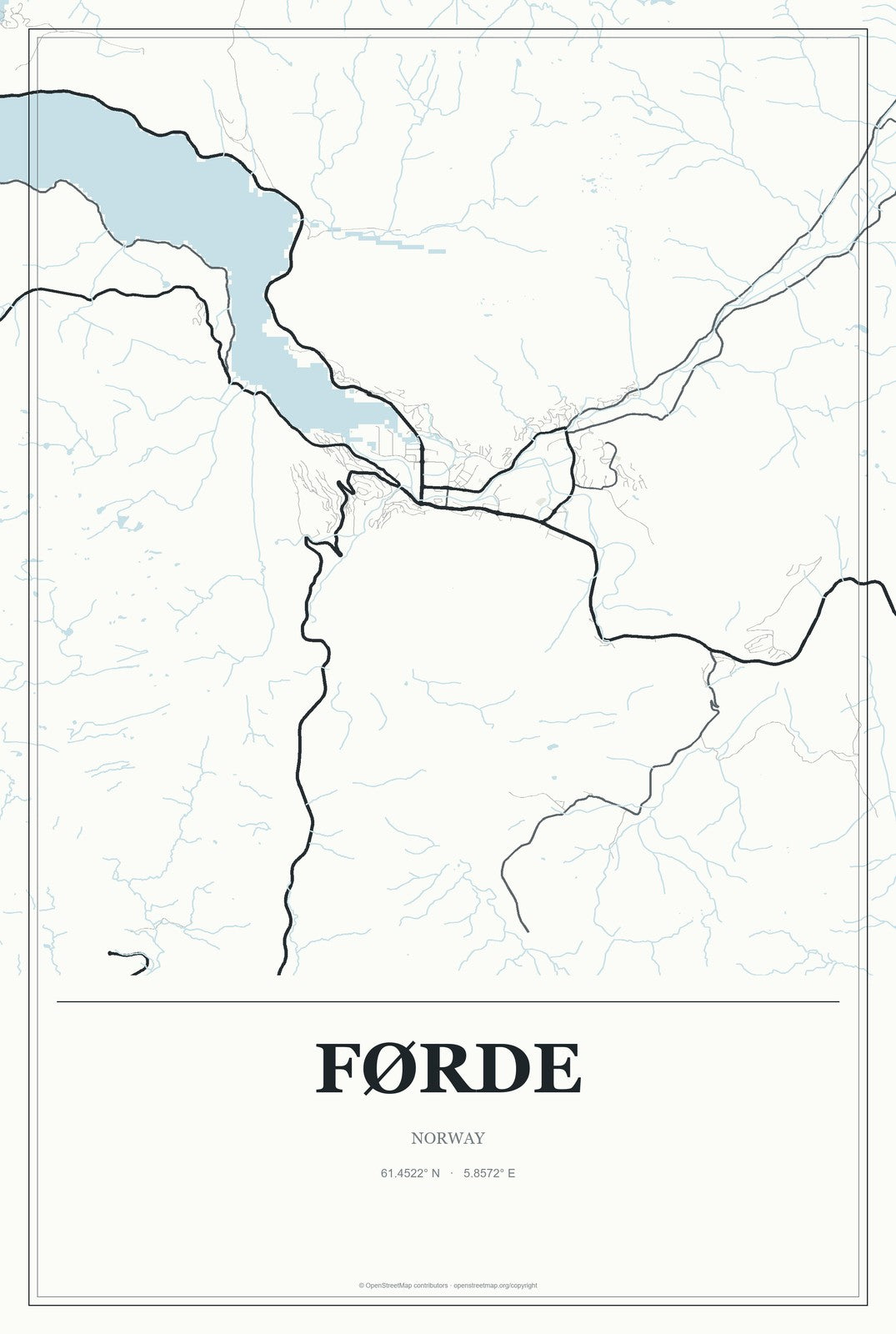 Førde, Norway City Map Aluminum Sign in Gallery Air style