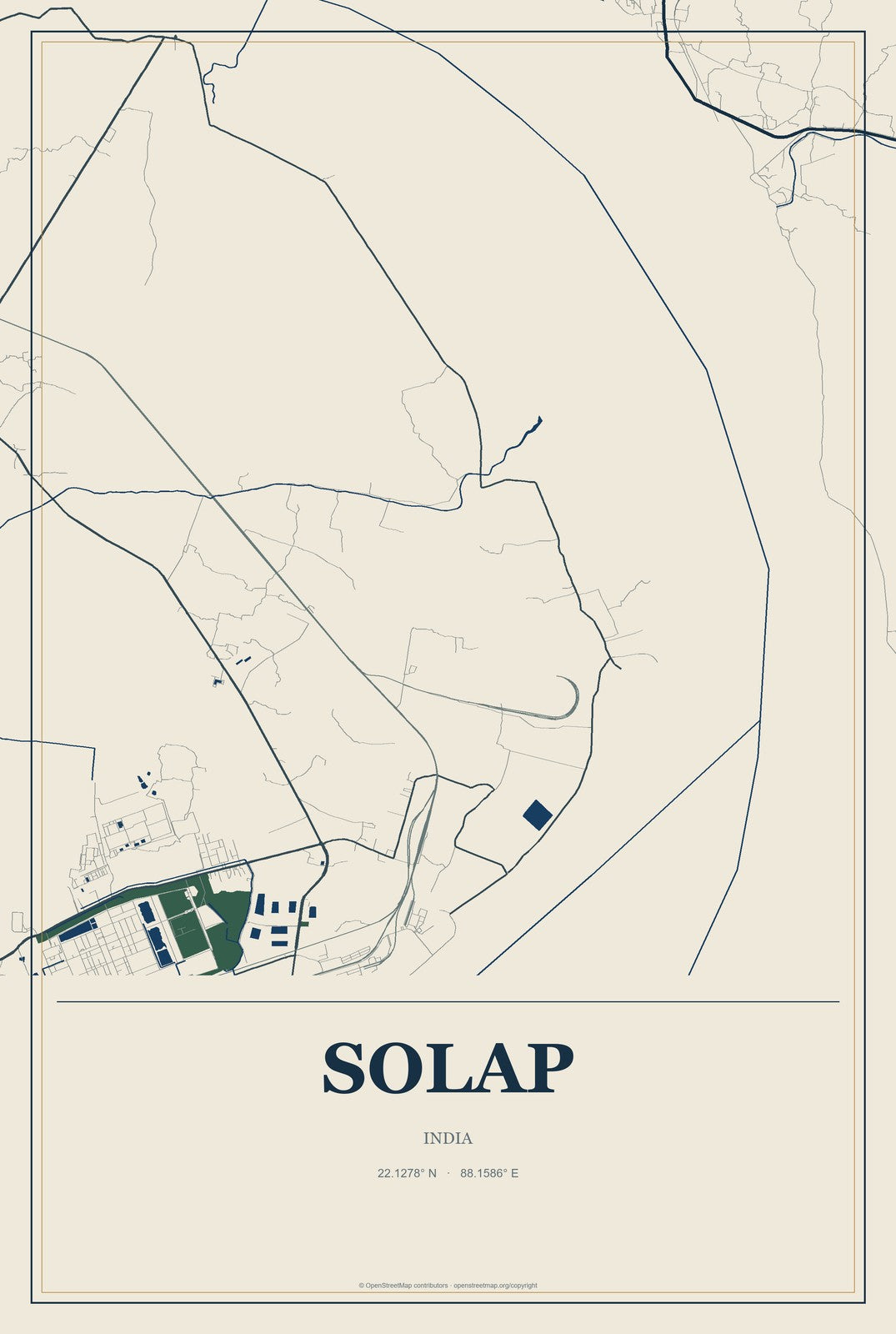Solap, India City Map Aluminum Sign in Coastal Cutout style