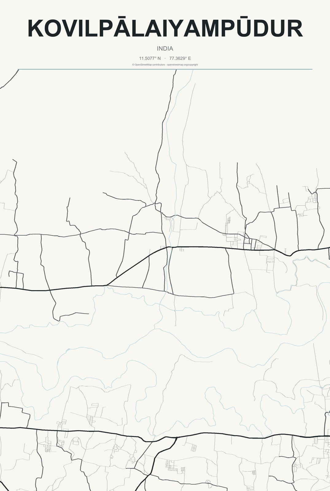 Kovilpālaiyampūdur, India City Map Aluminum Sign in Headline Atlas style