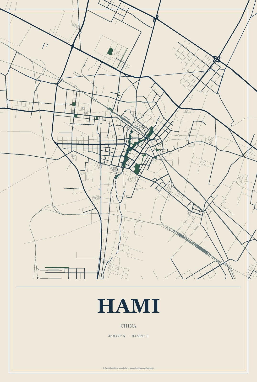 Hami, China City Map Aluminum Sign in Coastal Cutout style