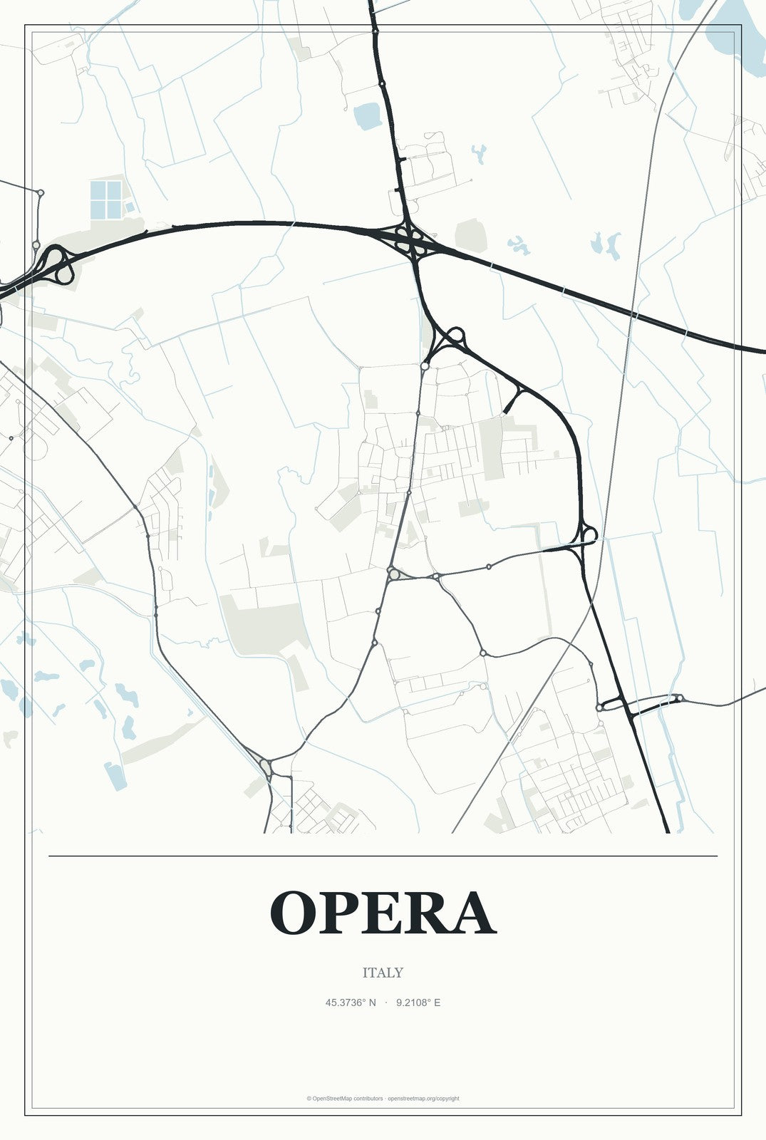 Opera, Italy City Map Aluminum Sign in Gallery Air style
